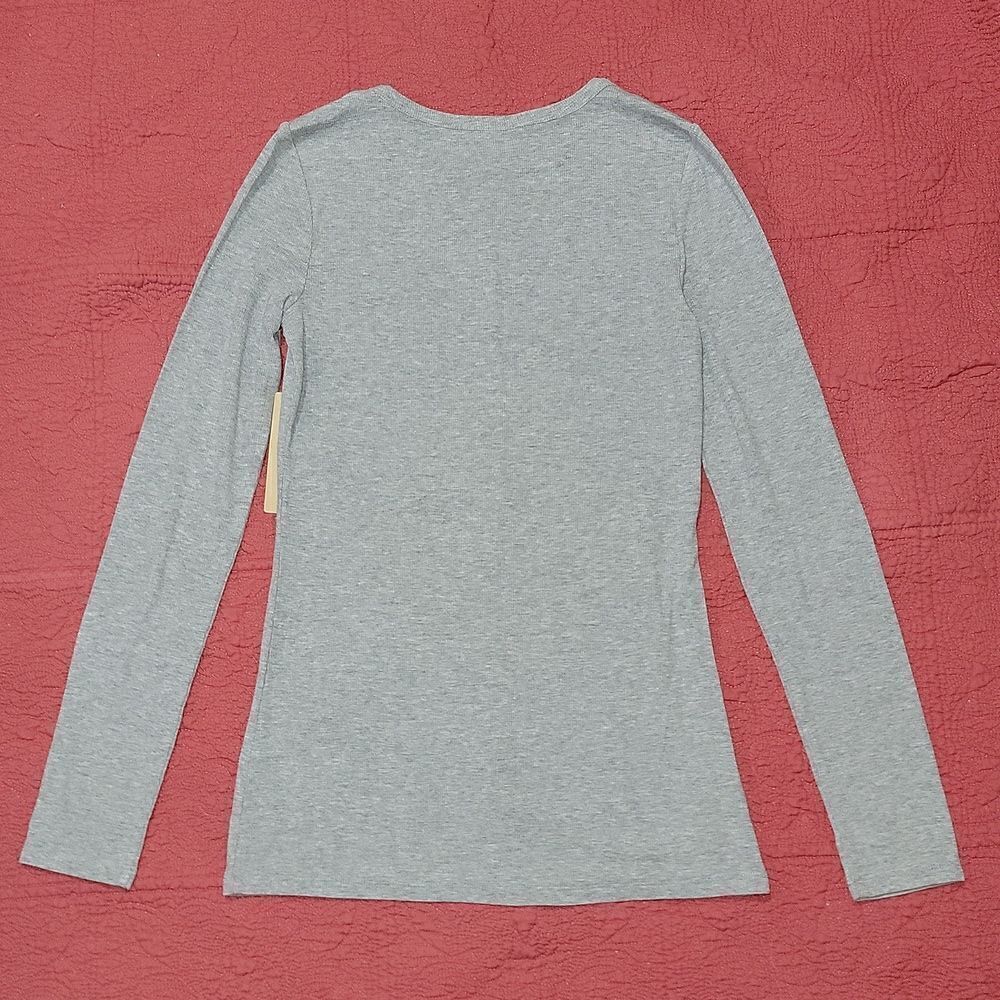 New Halogen Skivvy Fine Rib Crewneck Grey Heather Long Sleeve Knit Top Size XS - Picture 7 of 8